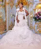 Erstaunliche Spitze Meerjungfrau Brautkleider Rüschen Perlen Brautkleider Spaghettiträger Ausschnitt Sweep Zug Organza Vestido De Novia