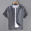 Casual overhemden voor heren Garengeverfd fijn geruit linnen overhemd met korte mouwen voor heren Chinese stijlen Zomer Verkocht Kleur Dun Ademend Trend
