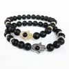 Bedelarmbanden Hamsahand Charms Armband Yoga Mala Natuur 8mm Zwarte Matte Onyx Energiesteen Kralen