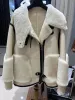 New Winter Women Real Natural Merino Sheep Fur Coat Genuine Leather Jacket Thick Warm Locomotive Suit Luxury Female