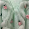 2023 Women Autumn New knitted Cardigan With Real Fox Fur Cute Female Winter Luxury Knitting Sweater Outwear Long Sleeve
