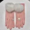 Autumn Winter Wool Gloves Luxury Fur Plush Mittens Women Designer Letter Warm Wool Gloves Windproof Cashmere Glove