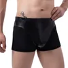 Underpants Men's Underwear Boxers Imitation Leather With Mesh Sexy Breathable Low Waist Solid Color Boxershorts Canzoncillos Hombre