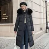 Casacos de Trench das Mulheres 2023 Inverno Down Algodão Longo Casaco Mulheres Casaco de Pele Espessamento Moda Parkas Feminino Sólido Quente Zíper Solto Preto Branco