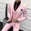 3pc kostym märke Slim Fit Business Formal Wear Tuxedo High Wedding Dress Mens Suits Casual Costume Homme 3XL Pink X0608