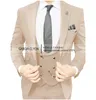 Men's Suits Costume Man Blazer Beach Notched Lapel Single Breasted Wedding Tuxedos (Jacket Vest Pants) Three Pieces Groom Formal