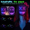 Maschere per feste LED Smart Gesture Sensing Light Up Mask Costruito in 50 Face Pattern Cosplaymask per Natale Halloween Costume Cosplay 231023
