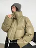 Kadınlar Down Parkas Jmprs Amerikan Biker Kadın Pu Puffy Coat Kış Retro Kırpılmış Günlük Kalın Sıcak Lady Uzun Kollu Gevşek Pamuk Palto 231023