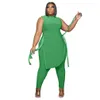 Mulheres Plus Size Tracksuits Mulheres Lábios Carta Padrão Duas Peças Calças Set Mulheres Sexy Cinto Assimetria Long Tops Stretch Trendy Sprin Dhjtz