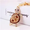 Keychains Lanyards Creative and Lovely Diamond Inlaid Turtle Car Key Chain Womens Bag Accessories Animal Metal Pendant Drop Delivery Dhzld