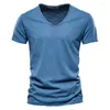 Homens Camisetas Meninos Coloridos Verão Camiseta Homens Oversize Algodão Manga Curta V Pescoço Top Azul Verde Fino T-shirt Plus Size Xxxl Camiseta