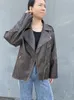 Women's Leather Faux Leather RR2478 Streetwear Worn Effect Bike Leather Jackets For Women Oversized Boyfriend PU Leather Jacket Women Loose Zipper Brown Coat 231023