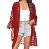 Damskie stroje kąpielowe 2023 Summer Fashion Beach Suncreen Pluszowa piłka Jacquard Transparent Cardigan Flare Sleeve Elegancka seksowna okładka