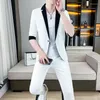 Men's Suits 2023 Summer Half Sleeve Color Matching Suit Youth Slim Fit Casual 3/4 Two-Piece