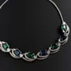 Dark Night Elf Antique Reflow Medieval Wave Pattern Blue Green Zircon Twisted Necklace Collar Chain