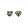Studörhängen Fodring Rhinestone Heart For Women Korea Vintage Design Emerald Pearl Personality Girls Jewelry