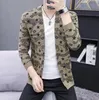 homens designer camisola cardigan impressão geométrica magro ajuste com decote em v manga longa outono camisola masculina