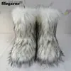 Stiefel Winter Fuzzy Boots 2023 Damen Kunstpelzstiefel Damen Warme Pelzschuhe Flauschiges Fell Schneestiefel Plüschfutter Wohnungen Outdoor-Schuhe T231023