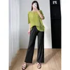 Women's T Shirts Miyake T-shirt Summer 2023 High-end Pleated Loose Large Yards Thin Bat Sleeve Round Neck Pullover Tops