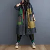 Cape femme #7057 automne hiver longues vestes en jean femmes épissé couleur à capuche jean veste poches lâches Streetwear Denim coupe-vent manteau 231023