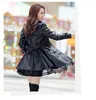 Women's Leather 2023 Spring Autumn Jacket Coat Midlängd Lady Windbreaker 4xl