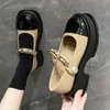 Sapatos de vestido moda mix cor mary janes sapatos mulheres corrente pérola cinta saltos médios bombas mulher plataforma dedo do pé quadrado sola macia sapatos de estudante 231023