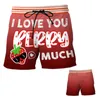 Men's Shorts Couple Matching - I Love You Berry Much 3D Printed Unisex Elastic Waist Summer Beach Harajuku Casual Cool