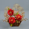 Flores decorativas ouro vermelho baga feijão galho para diy buquê artesanal decoração flor artificial acessórios de natal 8 pçs