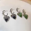 Kolczyki Dangle 2023 Lato vintage Crystal Crystal zielone serce w kształcie zielonego serca dla kobiet Temperament Ear Studs Biżuteria Walentynki Prezenty