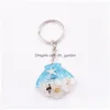 Keychains Lanyards Wholesale Shell Shaped Luminous Stone Starfish Pendant Jewelry Amber Car Keychain Key Ring Ornaments Ys2K003 Drop Dhyis