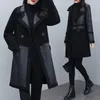 Cuir femme 6XL grande taille hiver Faux manteau femmes épaissir chaud deux côtés porter Patchwork PU veste femme longue vêtements d'extérieur W995