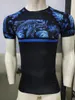 Herr t-skjortor cody lundin blå blad mönster kompression kort ärm t-shirt andningsbar mode tee fitness män sport boxning löpning skjorta