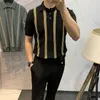 Polos Męski Lato High-end Silk Sible z krótkim rękawem dzianinowy koszulka polo Cienka T-shirt Lapel T-Shirt