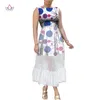 ملابس عرقية Bintarealwax African Women's Gress Summer Print Weriveless While A Line Maxi with Yarns Big Hem Wy10122