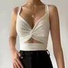 Camisoles Tanks Damen V-Ausschnitt Hohl Crop Tops Sommer Tank Tops Einfarbig Leibchen Weiblich Ärmelloses T-Shirt Damen Mode Weste 231023