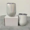 Transferencia de calor Vaso de vidrio con brillo blanco de 12 oz con sublimación en blanco Vaso de copa de vino sin tallo con tapa deslizante Mantener frío para cóctel listo para enviar