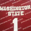CUSTOM James Thompson Vintage NCAA Klay Washington State Cougars Maillots Hommes Rouge No.1 Thompson College Basketball Maillots Chemises Cousu S
