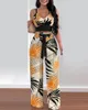 Kvinnors tvådelar Pants Elegant Set Sexy Off-Shoulder Strap Flowers 2023 Summer Grab Fashion Tank Top Straight Trousers 2-Piece Suit S-XXX