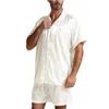 Men's Sleepwear S-5XL Mens Pajamas Sets Silk Satin Soft Nightwear Short Sleeve Tops Lounge Shorts Comfortable Sleep Bottoms Sleepwear Homewear 231021