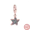 Pietre preziose sciolte Argento sterling 925 Fit Original Cherry Blossom Starfish Star Leaf Bells Shiny Pave Charm Beads Bracciale a cuore