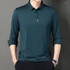 Polos masculinos marca luz luxo outono roupas cor sólida impressão sem costura de alta qualidade lapela moda manga longa camisa polo M-4XL