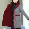 Damen-Trenchcoats mit Samt-Karomantel, weibliche Oberteile, mittellange, mit Baumwolle gefütterte Jacken im mittleren Alter, Winter-Kapuzen-warmer, kältebeständiger Mantel