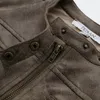 Kvinnors läder faux läder faux mocka läder bomber jacka vintage brun kappa chic dragkedja kort outfit kvinna streetwear 231023