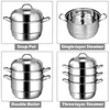Dubbelpannor Costway 3 Tier 11 tums rostfritt stål Ångare Set Cookware Pot Thoerspot Boiler