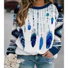 Kadın Hoodies Etnik Tarz Vintage Hoodie Feather 3D Baskı Kadınlar Boho Street Giyim Sweatshirts Büyük Boy Külten Kız Harajuku Giyim