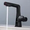 Bathroom Sink Faucets Black Digital Temperature Display Basin Faucet Brass Waterfall Tap And Cold Water Pull Out Mixer