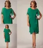Mor till bruden Green Mother's Dresses Plus Size Anpassad dragkedja snörning Rak ny O-Neck ärmlös Chiffon Formell knälängd