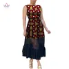 ملابس عرقية Bintarealwax African Women's Gress Summer Print Weriveless While A Line Maxi with Yarns Big Hem Wy10122
