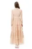 Women's Runway Dresses O Neck Long Sleeves Tiered Ruffles Embroidery Elegant Designer Party Prom Evening Vestidos Gown