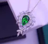 Hängen E609 Solid 18K Gold Jewelry Nature Green 1.1ct Tsavorite ädelstenar Pendant Diamond Spendant ädelstenhalsband för kvinnor